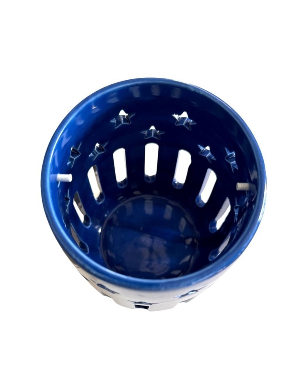 Ceramic Blue Star Cutout Lantern Candle Holder 6.5" Tall (Candle not included) - Picture 3 of 6